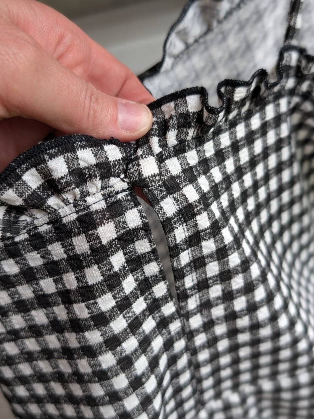 Miss Selfridge Gingham Ruffle Tie Strap Mini Dress Black White Cottagecore 8 - Picture 7 of 8